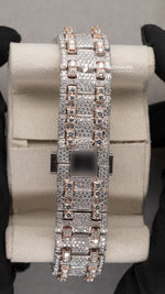 Load image into Gallery viewer, Back View Of Bust Down Stainless Steel Moissanite Watch 41 MM Rose Gold Tone