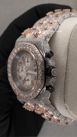Load image into Gallery viewer, Side View Of Bust Down Stainless Steel Moissanite Watch 41 MM Rose Gold Tone