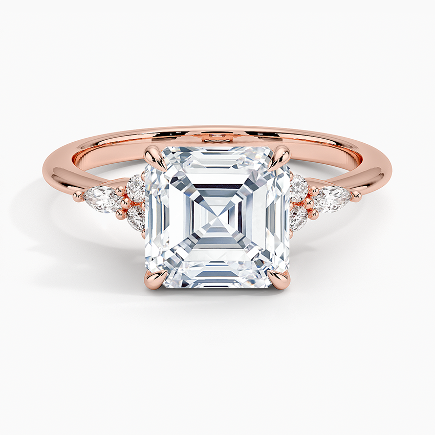 2 carat asscher cut moissanite 7 stone engagement ring in rose gold