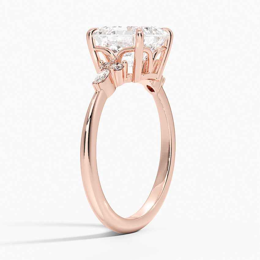 2 carat asscher cut moissanite 7 stone engagement ring in rose gold