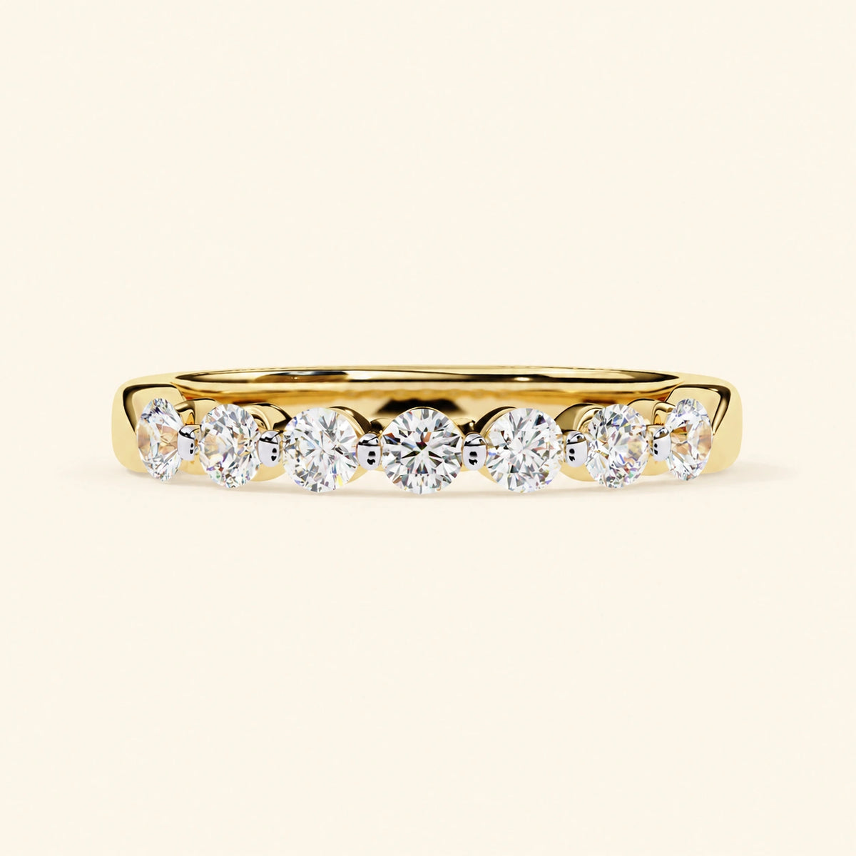 Front view of 7 stone wedding band
