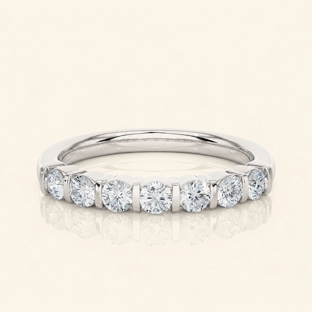 Front view of bar setting wedding band