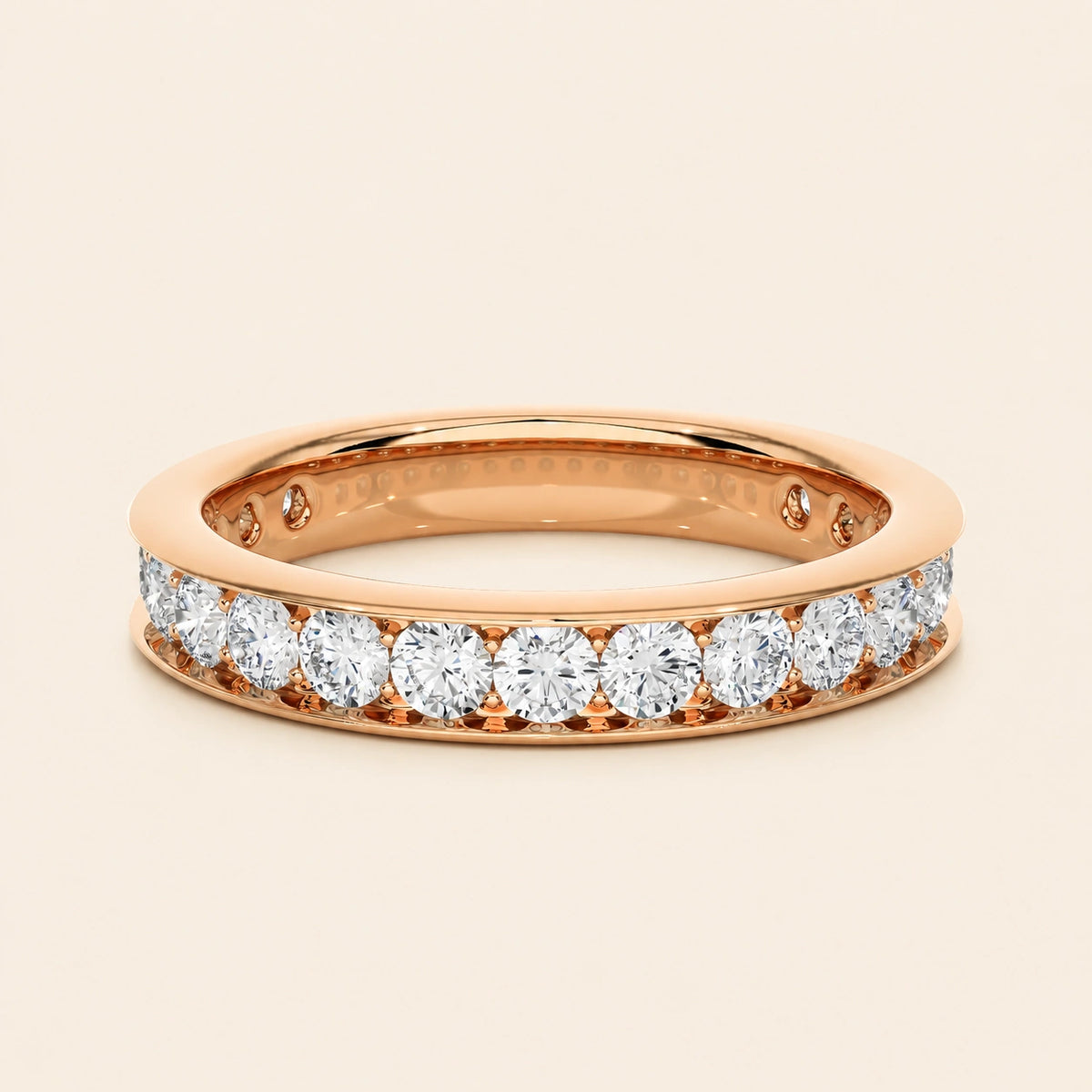 Front view of half eternity round cut wedding band