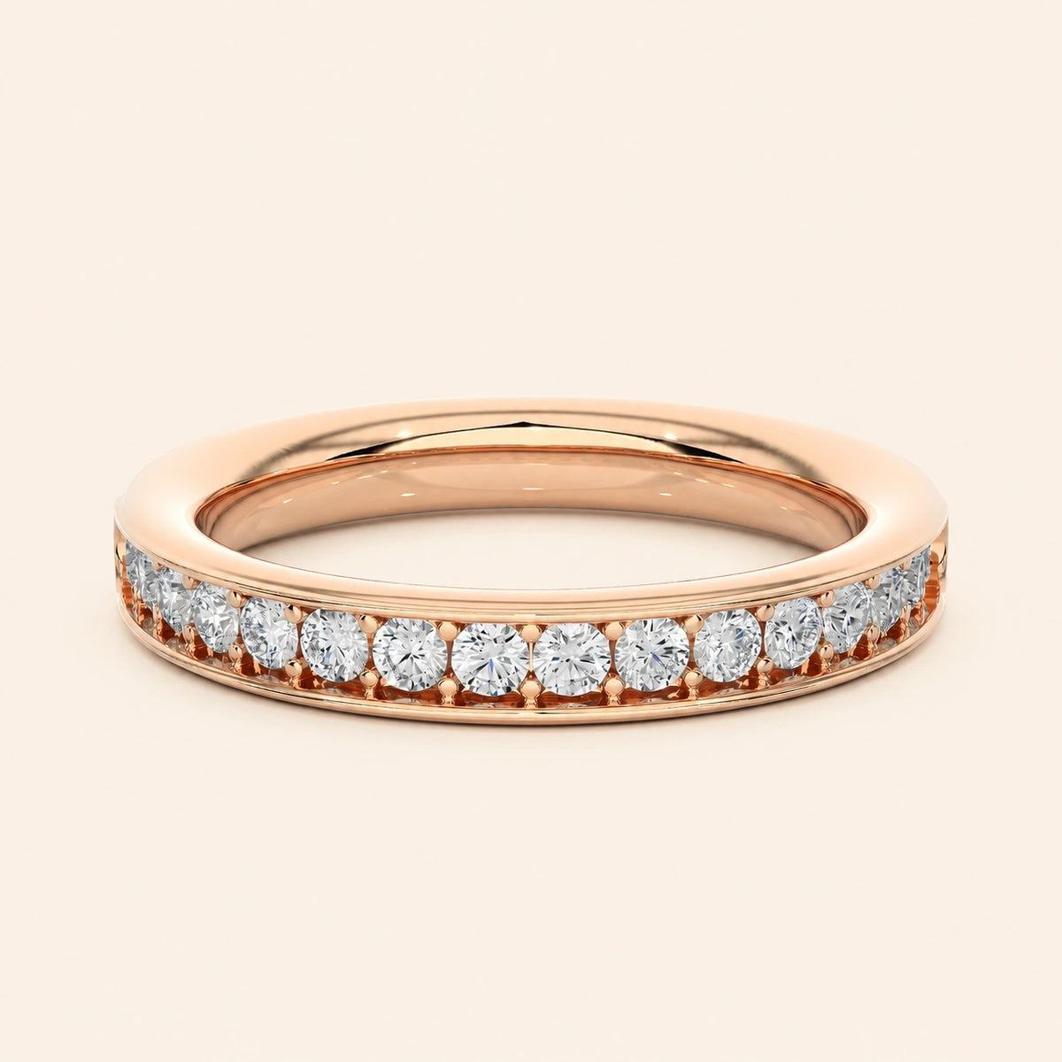Front view of round half eternity band