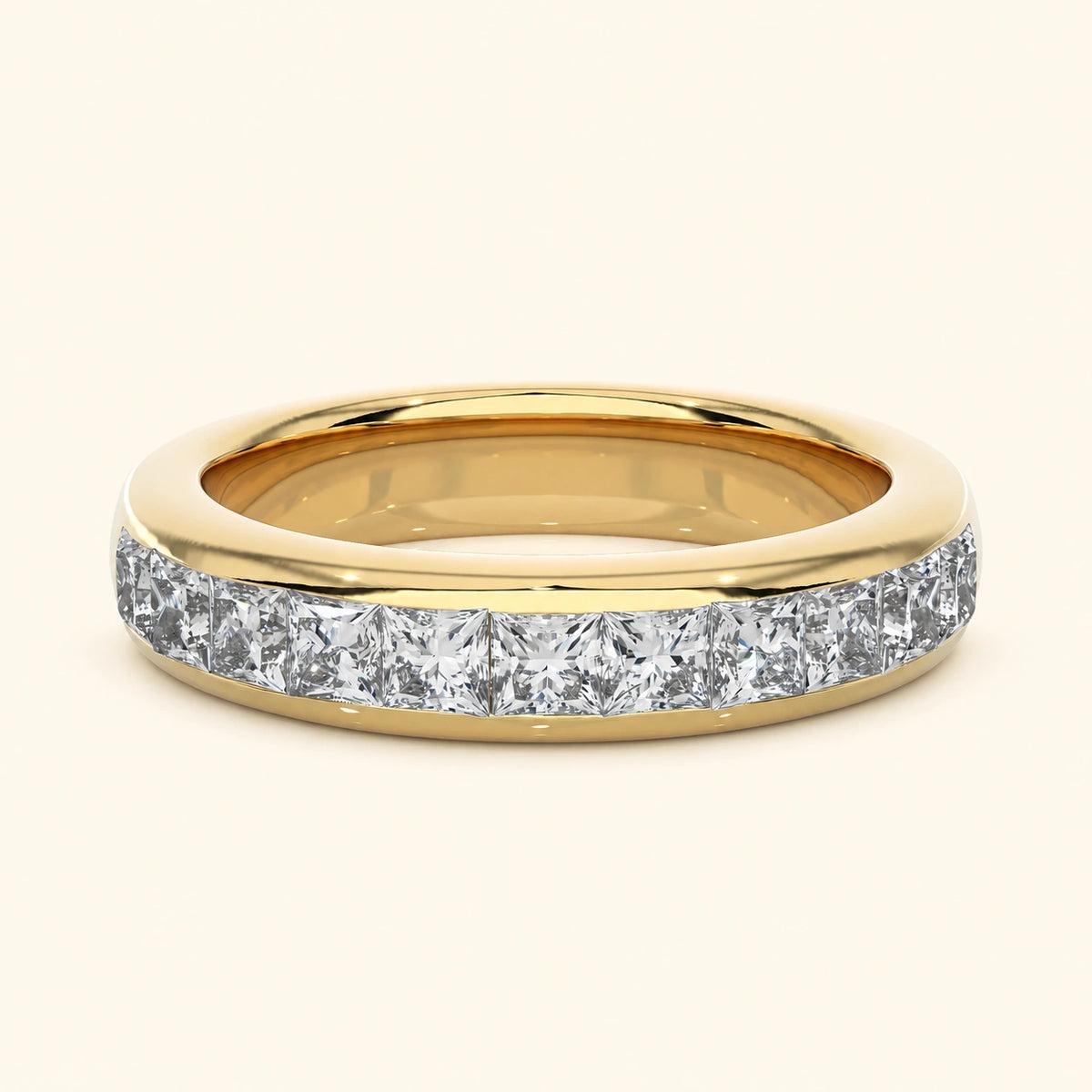 Front view of princess half eternity wedding band
