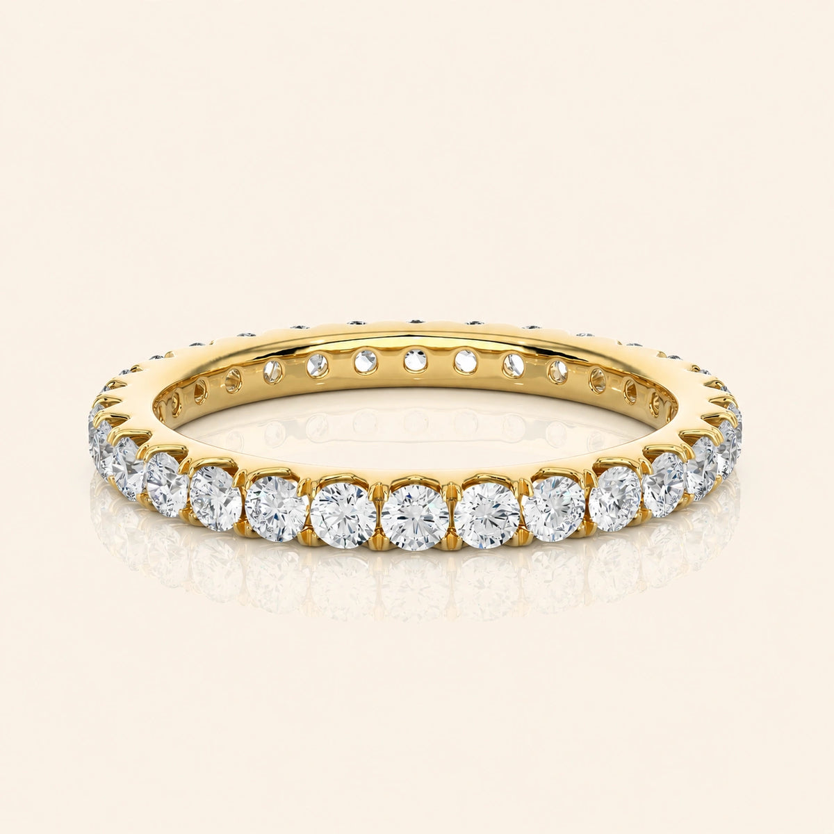 Front view of v split french set wedding band