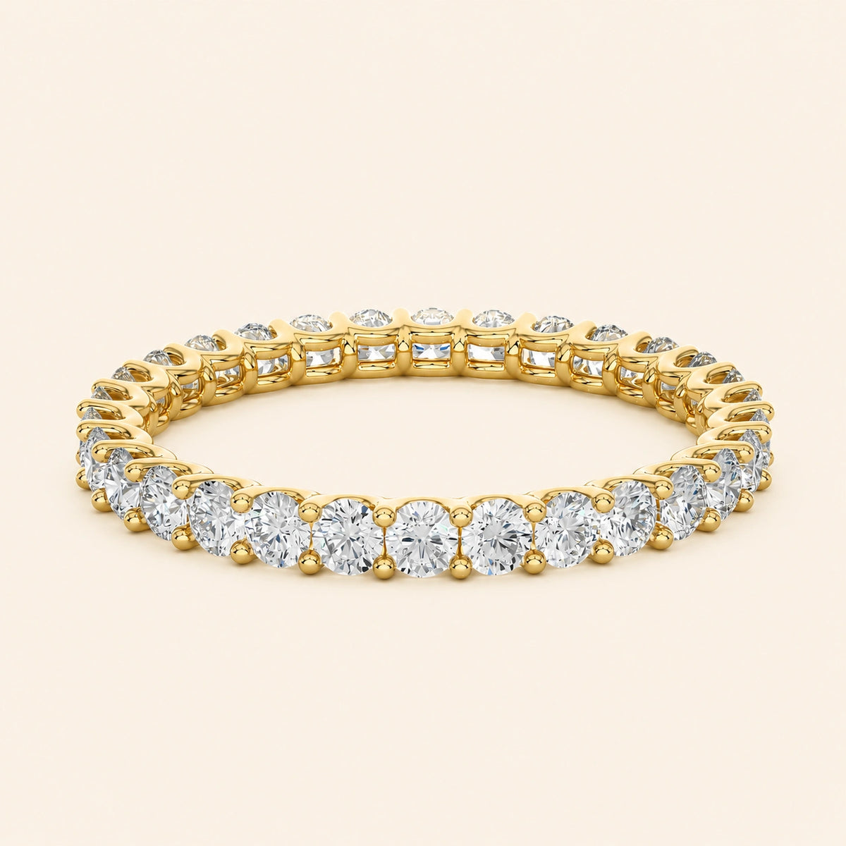 Front view of shared prong eternity band