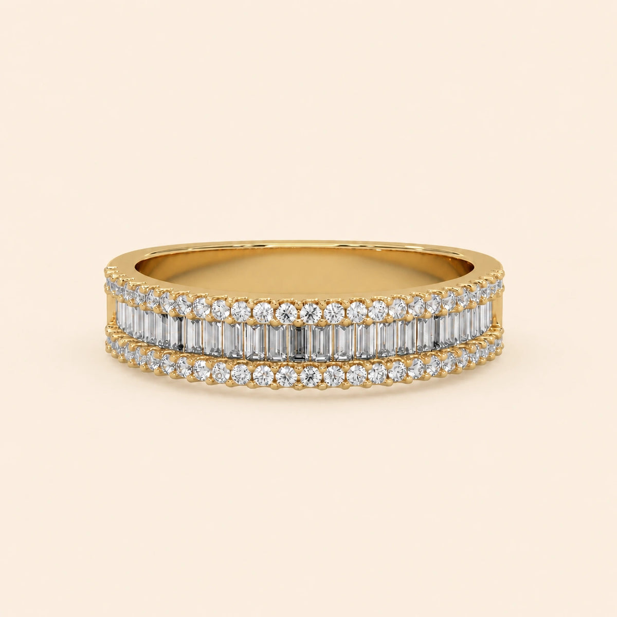 Front view of baguette wedding band