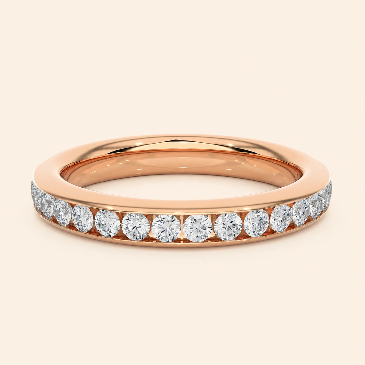 Front view of channel set eternity wedding band