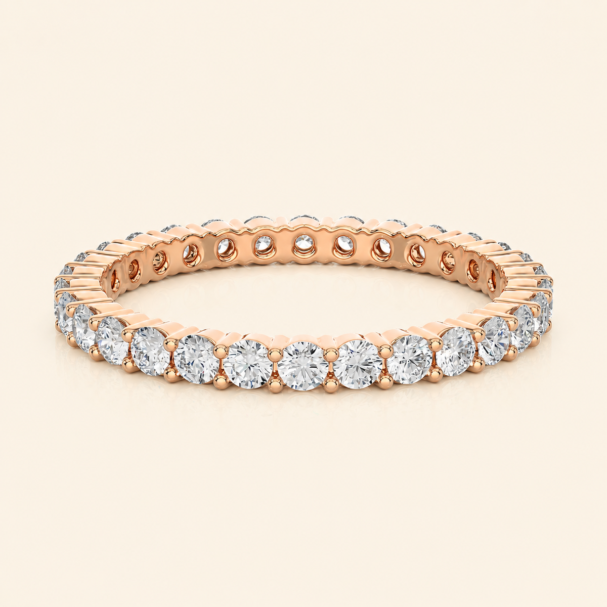 Front view of round eternity wedding band