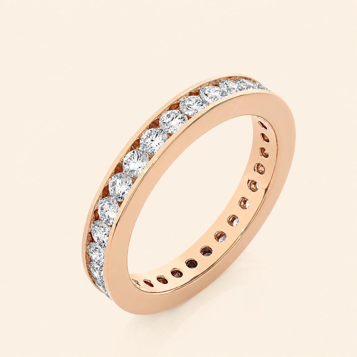 Angle view of channel set eternity band