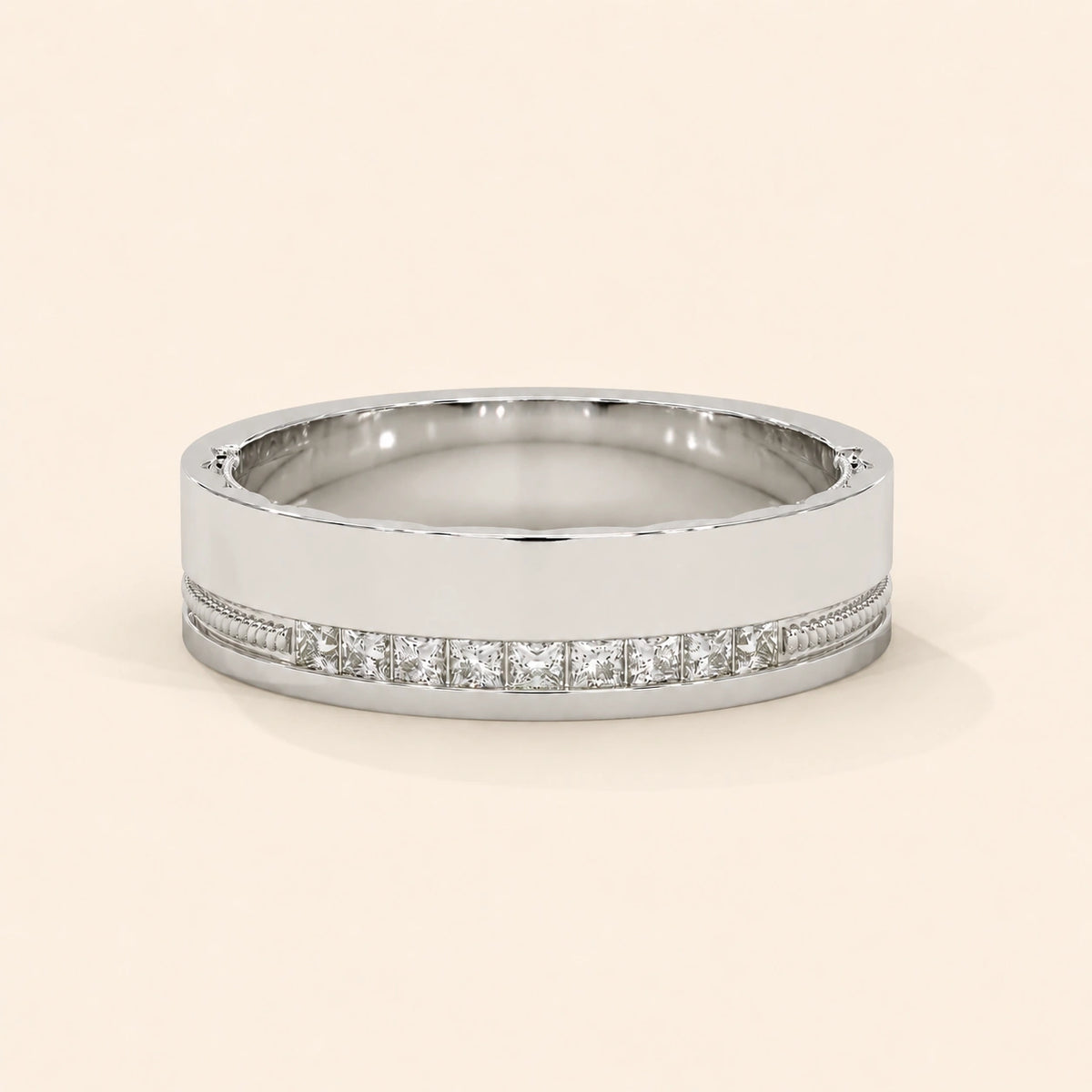 Front view of princess cut wedding band