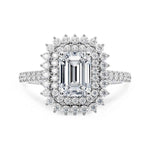 Load image into Gallery viewer, 2.50 Carat Emerald Cut Double Halo Moissanite Ring in White Gold