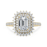 Load image into Gallery viewer, 2.50 Carat Emerald Cut Double Halo Moissanite Ring in White Gold