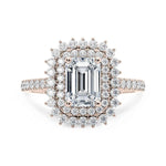 Load image into Gallery viewer, 2.50 Carat Emerald Cut Double Halo Moissanite Ring in White Gold