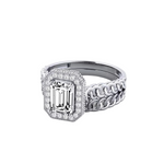 Load image into Gallery viewer, 1.50 Carat Emerald Cut Hidden Halo Moissanite Bridal Set Ring in Yellow Gold