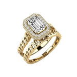 Load image into Gallery viewer, 1.50 Carat Emerald Cut Hidden Halo Moissanite Bridal Set Ring in Yellow Gold