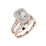 Load image into Gallery viewer, 1.50 Carat Emerald Cut Hidden Halo Moissanite Bridal Set Ring in Yellow Gold