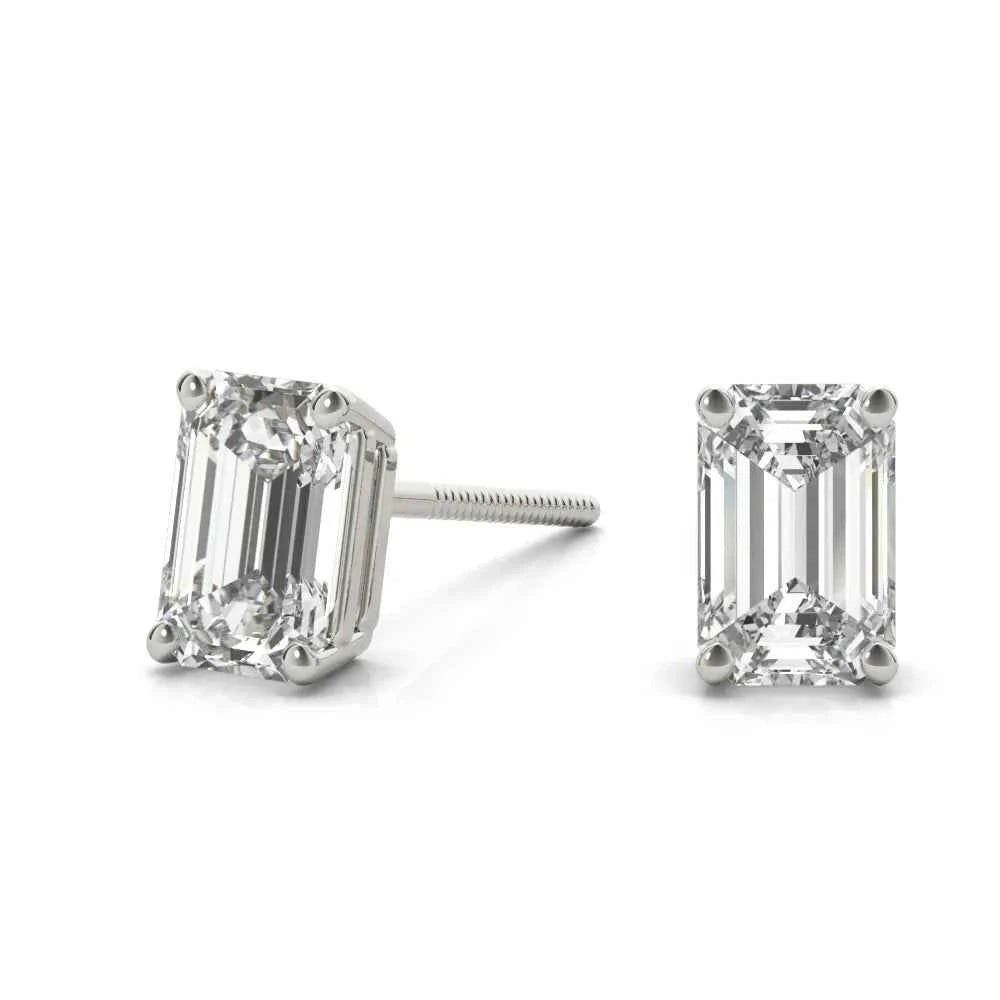 1 ct emerald cut solitaire moissanite stud earrings in white gold