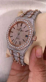 Load image into Gallery viewer, Side View of Iced out AP Moissanite Watch