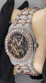 Load image into Gallery viewer, Side Angle of Moissanite Diamond Ap Watch | 41MM | Rose Gold Tone