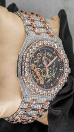 Load image into Gallery viewer, Side View of Moissanite Diamond Ap Watch | 41MM | Rose Gold Tone
