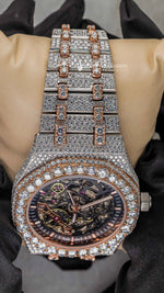 Load image into Gallery viewer, Close up view of Moissanite Diamond Ap Watch | 41MM | Rose Gold Tone