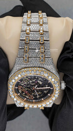 Load image into Gallery viewer, Close up view of Moissanite Diamond Ap Watch | 41MM | Yellow Gold