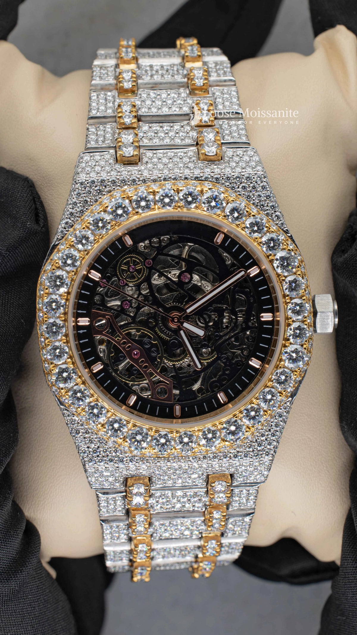 Front view of moissanite diamond ap watch | 41mm | yellow gold