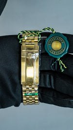 Load image into Gallery viewer, Back View Of Oyster Perpetual DateJust Black Dial Plain Watch In Yellow Gold