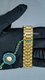 Load image into Gallery viewer, Back View Of Oyster Perpetual Day-Date Sky Blue Dial Plain Watch In Yellow Gold