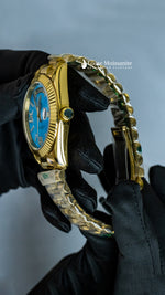 Load image into Gallery viewer, Side View Of Oyster Perpetual Day-Date Sky Blue Dial Plain Watch In Yellow Gold