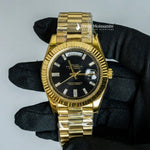 Load image into Gallery viewer, Front View Of Oyster Perpetual Day-Date Black Dial Plain Watch In Yellow Gold