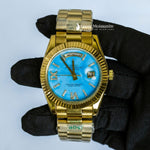 Load image into Gallery viewer, Oyster Perpetual Day-Date Sky Blue Dial Plain Watch In Yellow Gold