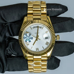 Load image into Gallery viewer, Front View Of Oyster Perpetual Day-Date White Dial Plain Watch In Yellow Gold