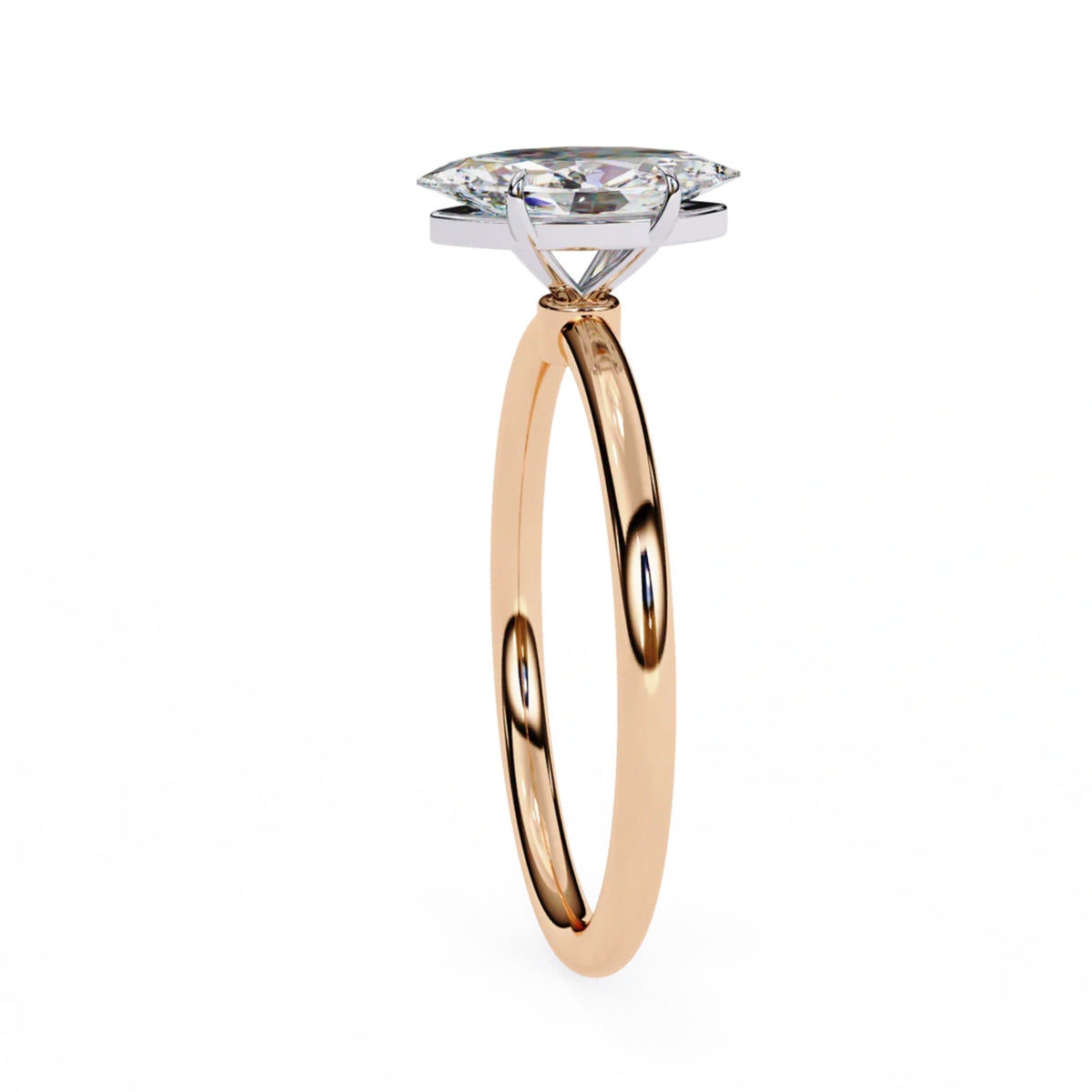 1 carat marquise cut moissanite engagement ring in rose gold