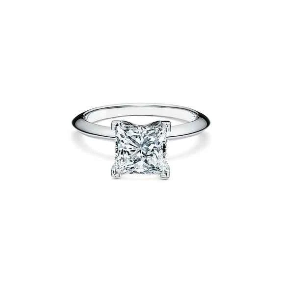1 carat princess cut solitaire v prong moissanite ring in white gold