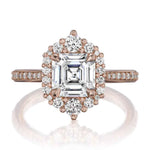 Load image into Gallery viewer, 2.50 Carat Asscher Cut Vintage Halo Moissanite Ring in Rose Gold