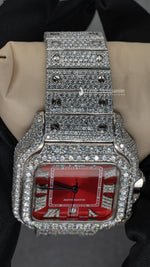 Load image into Gallery viewer, Close up view of Red Dial Moissanite Watch 41 MM