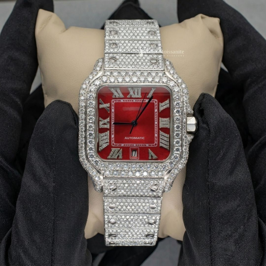 Red dial moissanite watch 41 mm
