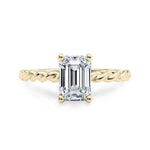 Load image into Gallery viewer, 1.50 Emerald Shaped Rope Design Solitaire Moissanite Ring in Yellow Gold
