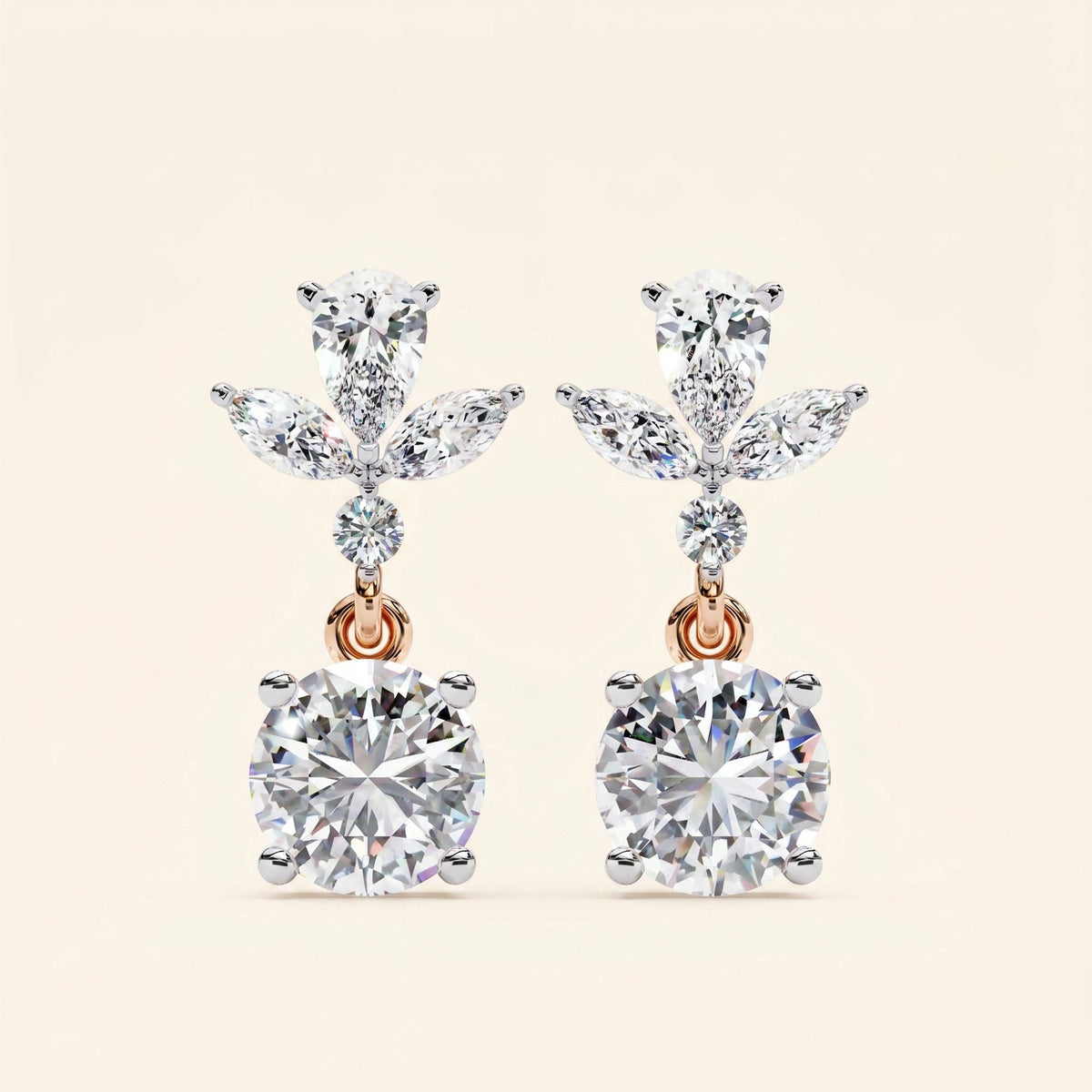 Front view of drop round earrings