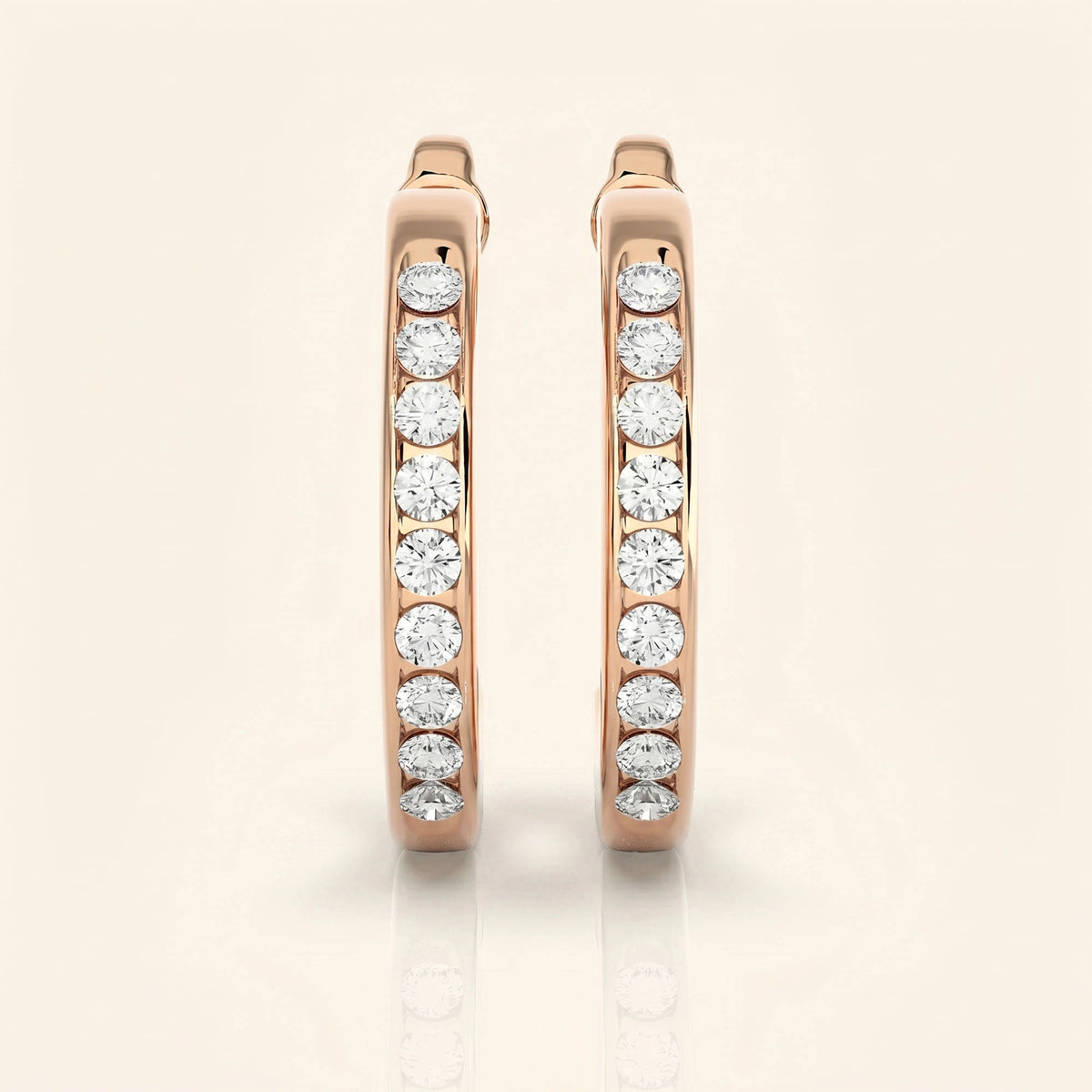 Front view of channel set hoop earrings
