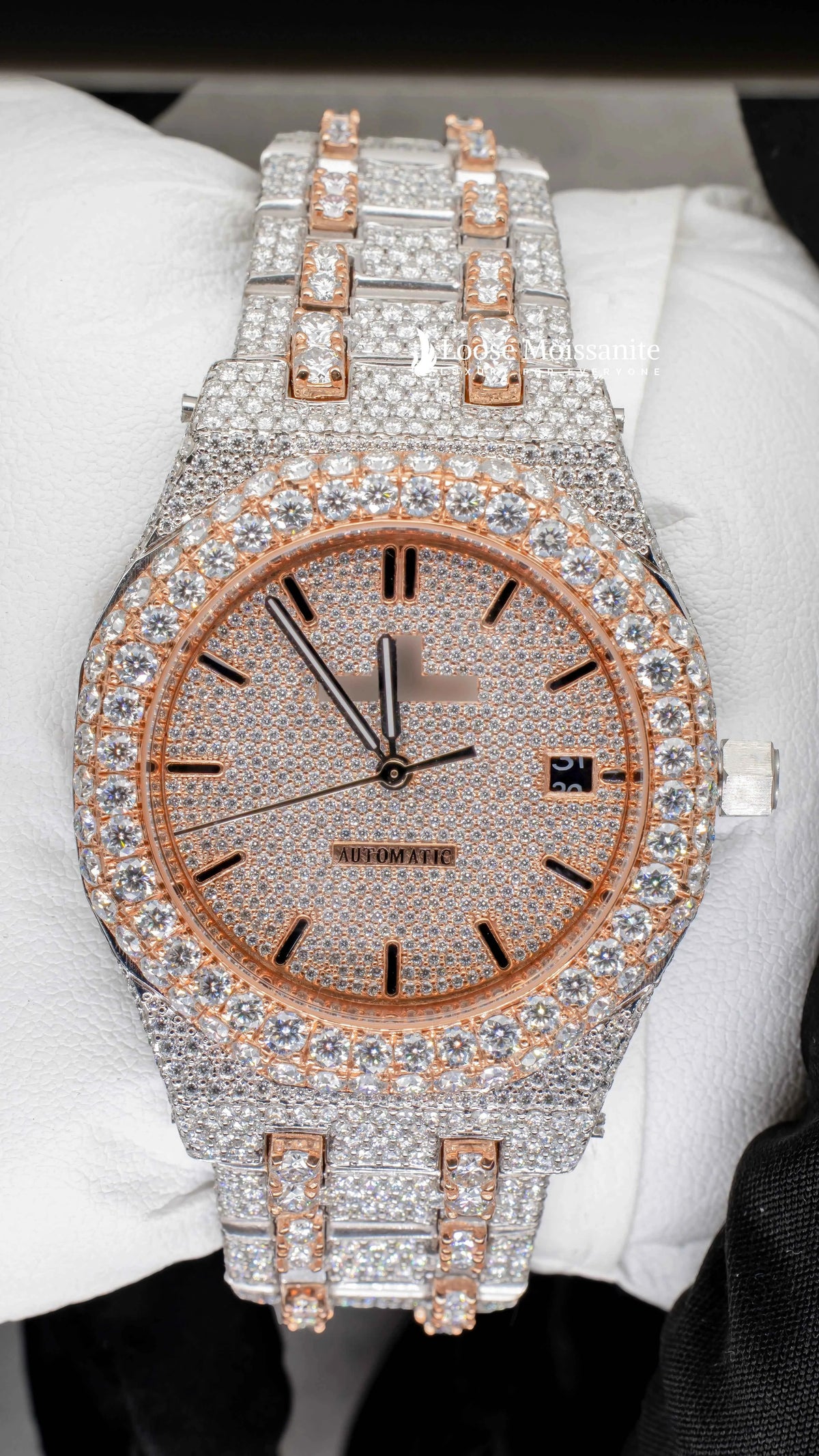Front view of two tone ap women moissante watch | 36 mm | rose gold tone