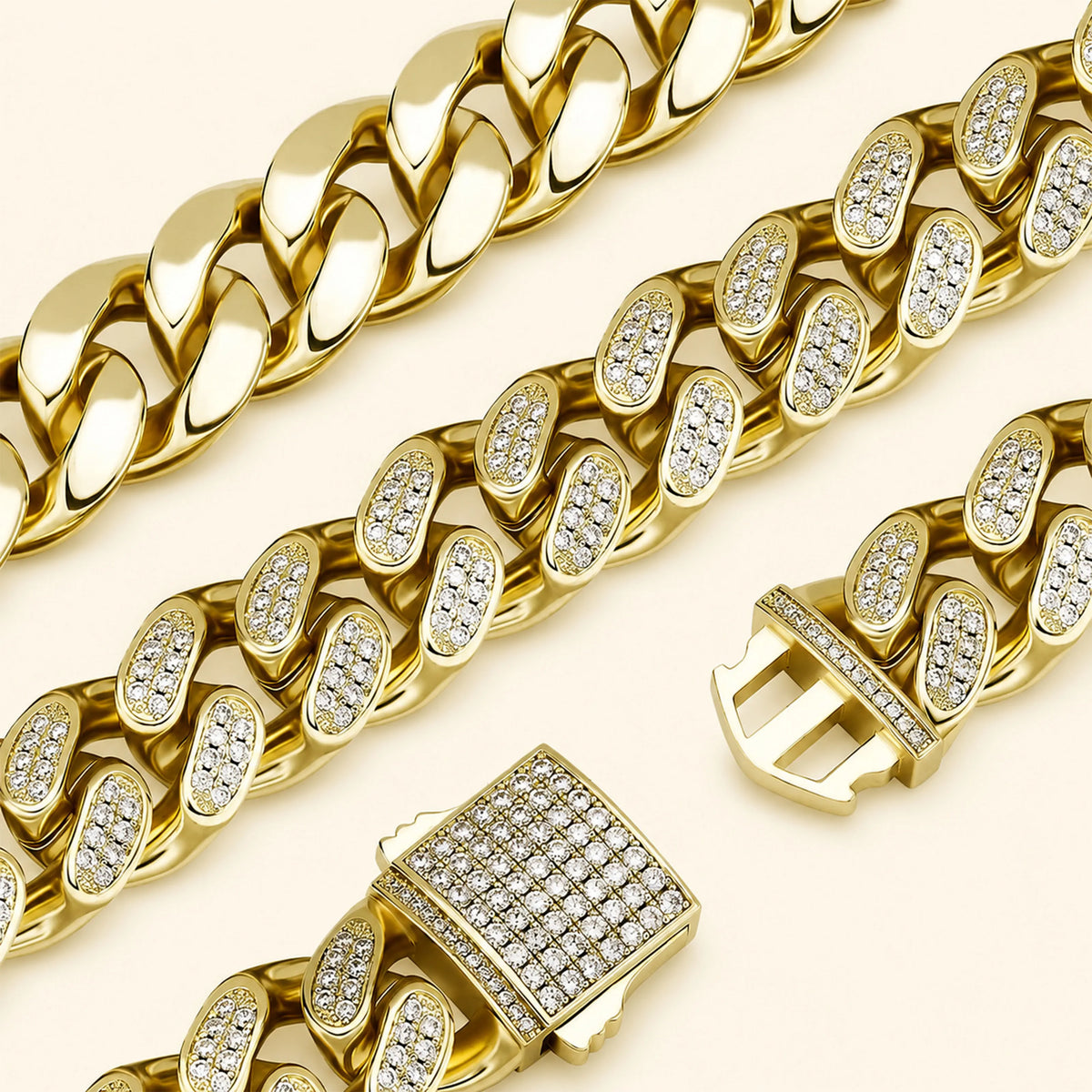 6 carat round cut moissanite iced out hip hop bracelet in yellow gold