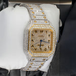 Load image into Gallery viewer, Side View Of Arabic Dial Moissanite Watch For Women | 36 MM | Yellow Gold Tone