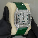 Load image into Gallery viewer, Side View Of Arabic White Dial Green Leather Belt Moissanite Watch | 41 MM