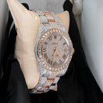 Load image into Gallery viewer, Side View Of Roman Dial Moissanite Presidential Watch | 41 MM | Rose Gold Tone