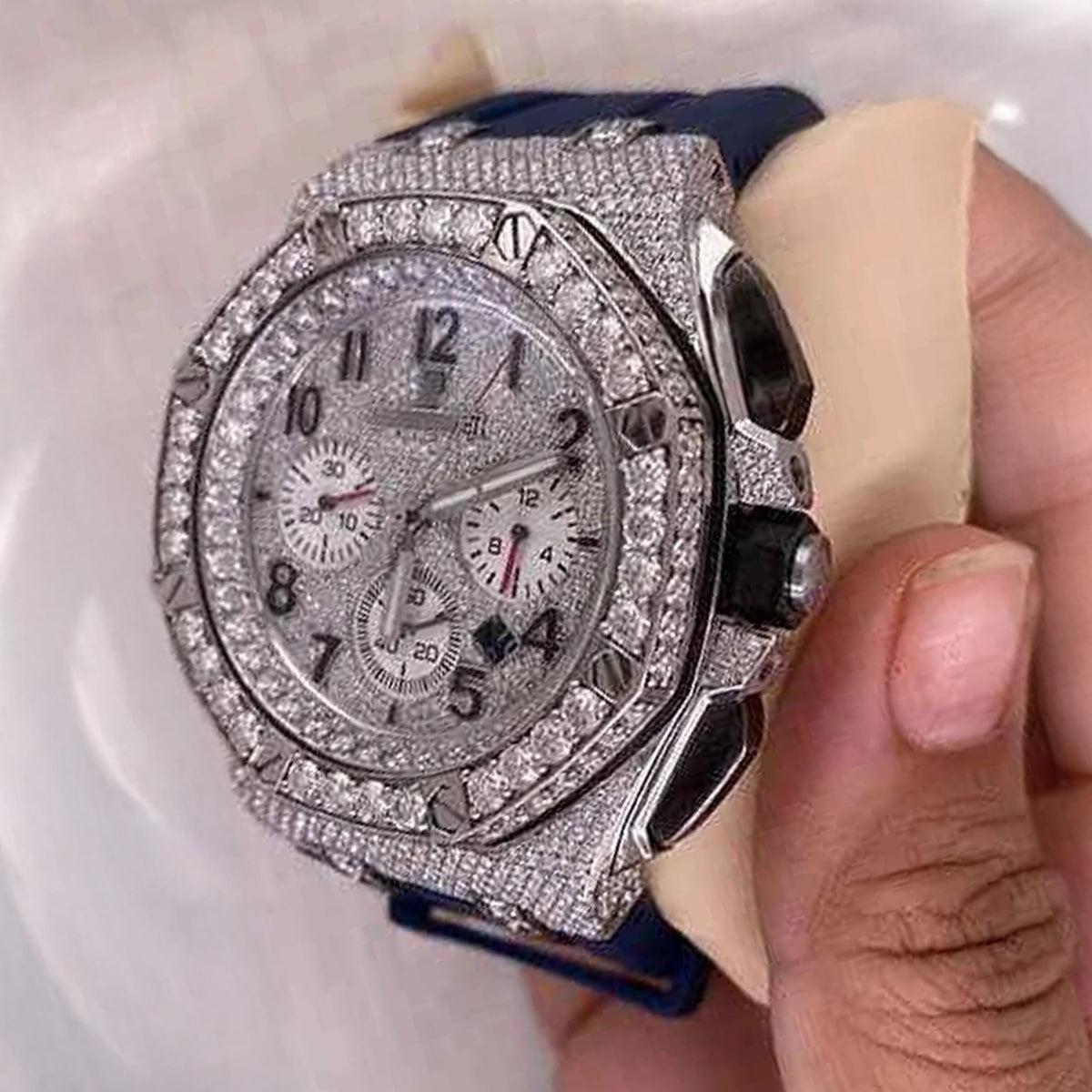 Side view of men's moissanite watches for sale
