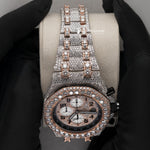 Load image into Gallery viewer, Close Up View Of Bust Down Stainless Steel Moissanite Watch | 41 MM | Rose Gold Tone